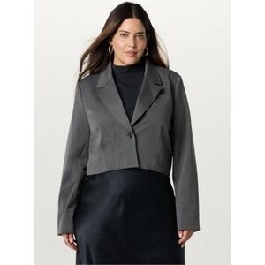The Drop Blazer Reims- Heather Grey Womens Large Long Sleeve Cropped NWT